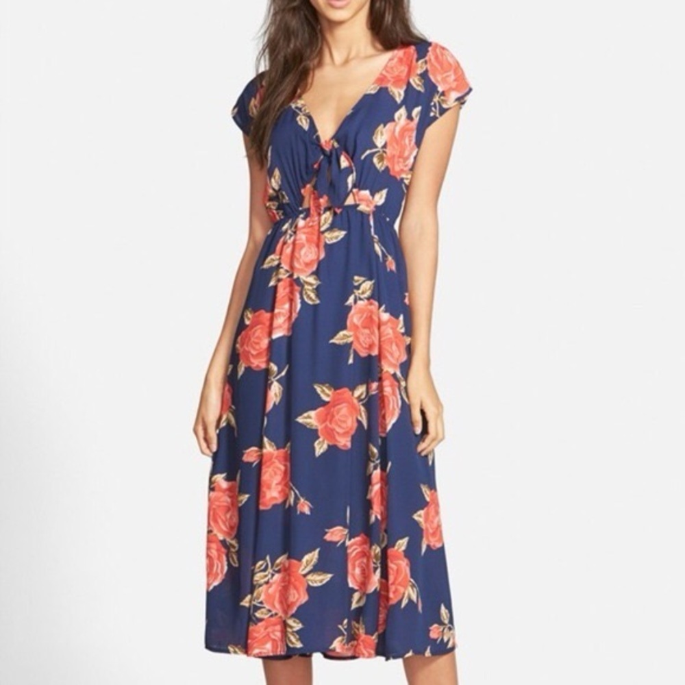 JUNE & HUDSON | Navy Rose Midi Dress Sz L